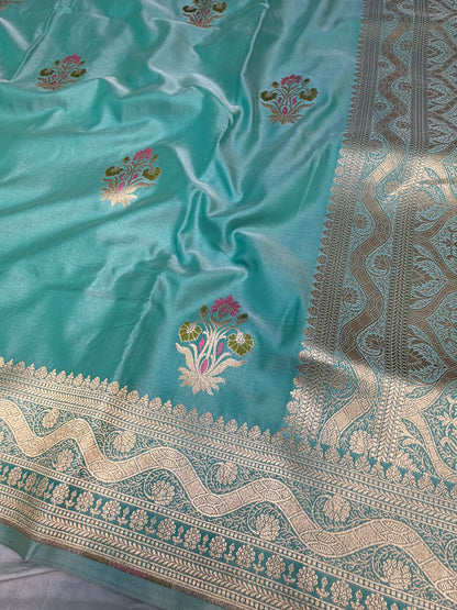Sea Green Mashru Silk Banarasi Saree With Meena bootas