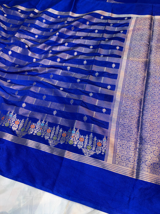 Raw Mango Silk Saree Royal blue color