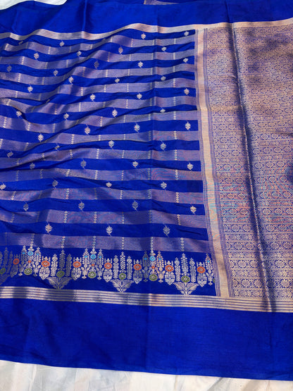 Raw Mango Silk Saree Royal blue color