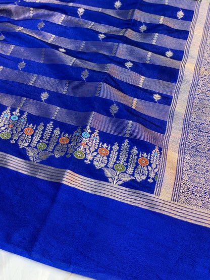 Raw Mango Silk Saree Royal blue color