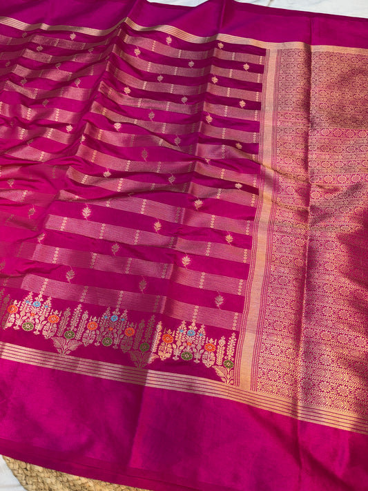 Raw Mango Silk Saree Rani pink color