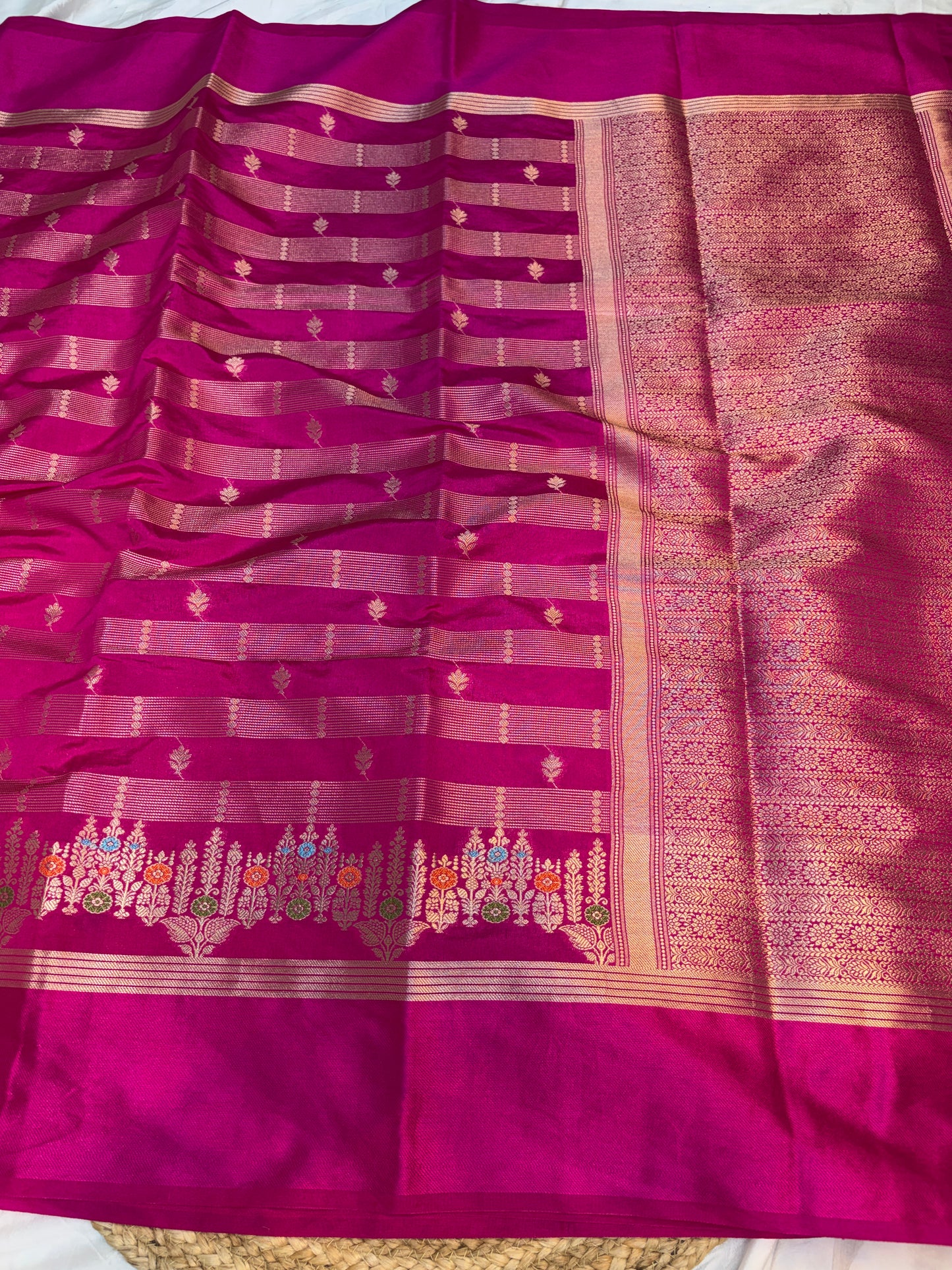 Raw Mango Silk Saree Rani pink color
