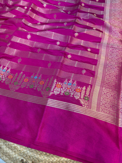 Raw Mango Silk Saree Rani pink color