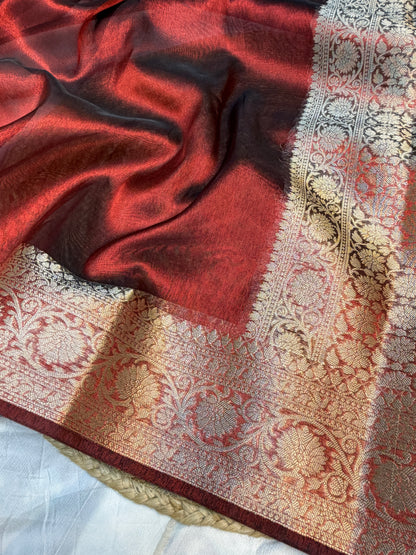 Metallic red tissue silk saree