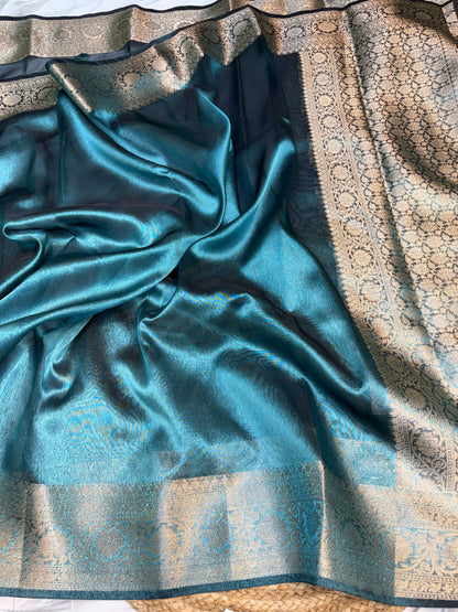 Metallic blue tissue silk saree