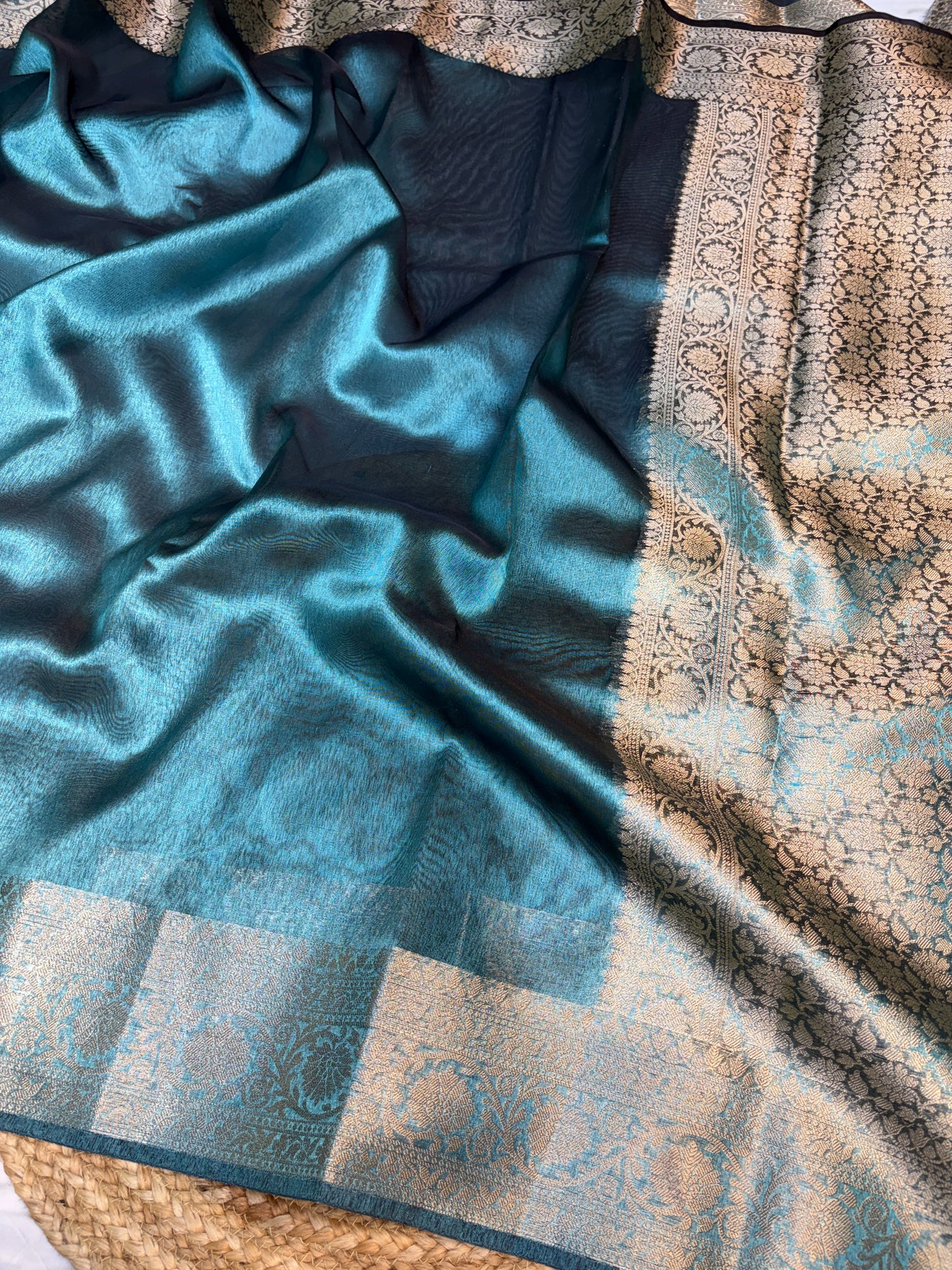 Metallic blue tissue silk saree