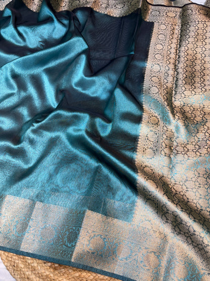 Metallic blue tissue silk saree
