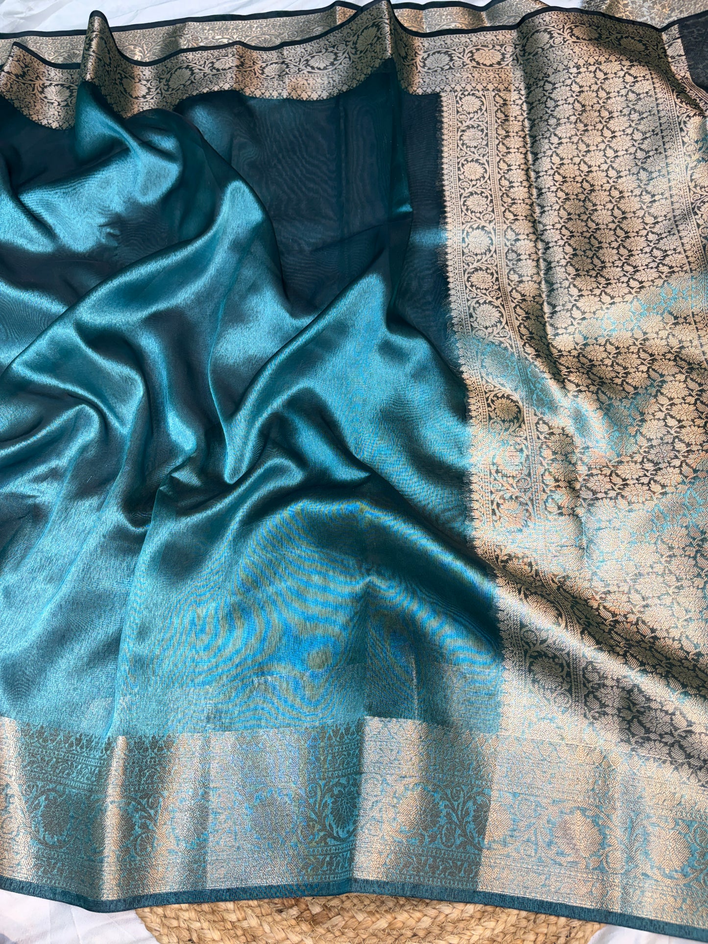 Metallic blue tissue silk saree