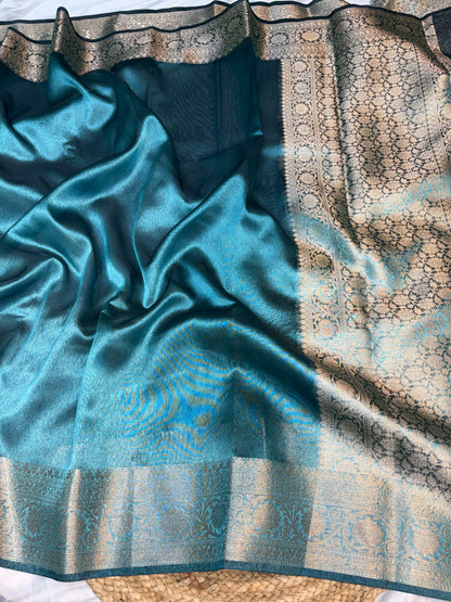 Metallic blue tissue silk saree