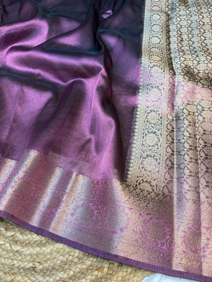 Metallic purple tissue silk saree