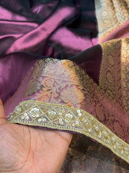 Metallic Purple tissue silk saree with intricate lace work