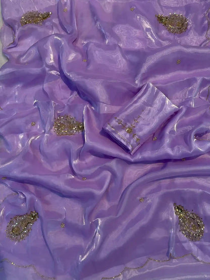 Light Lavender Shimmery Tissue Silk Designer Saree