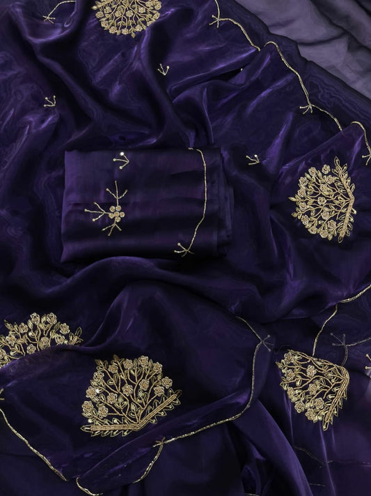 Navy Blue Shimmery Tissue Silk Saree