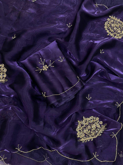 Navy Blue Shimmery Tissue Silk Saree