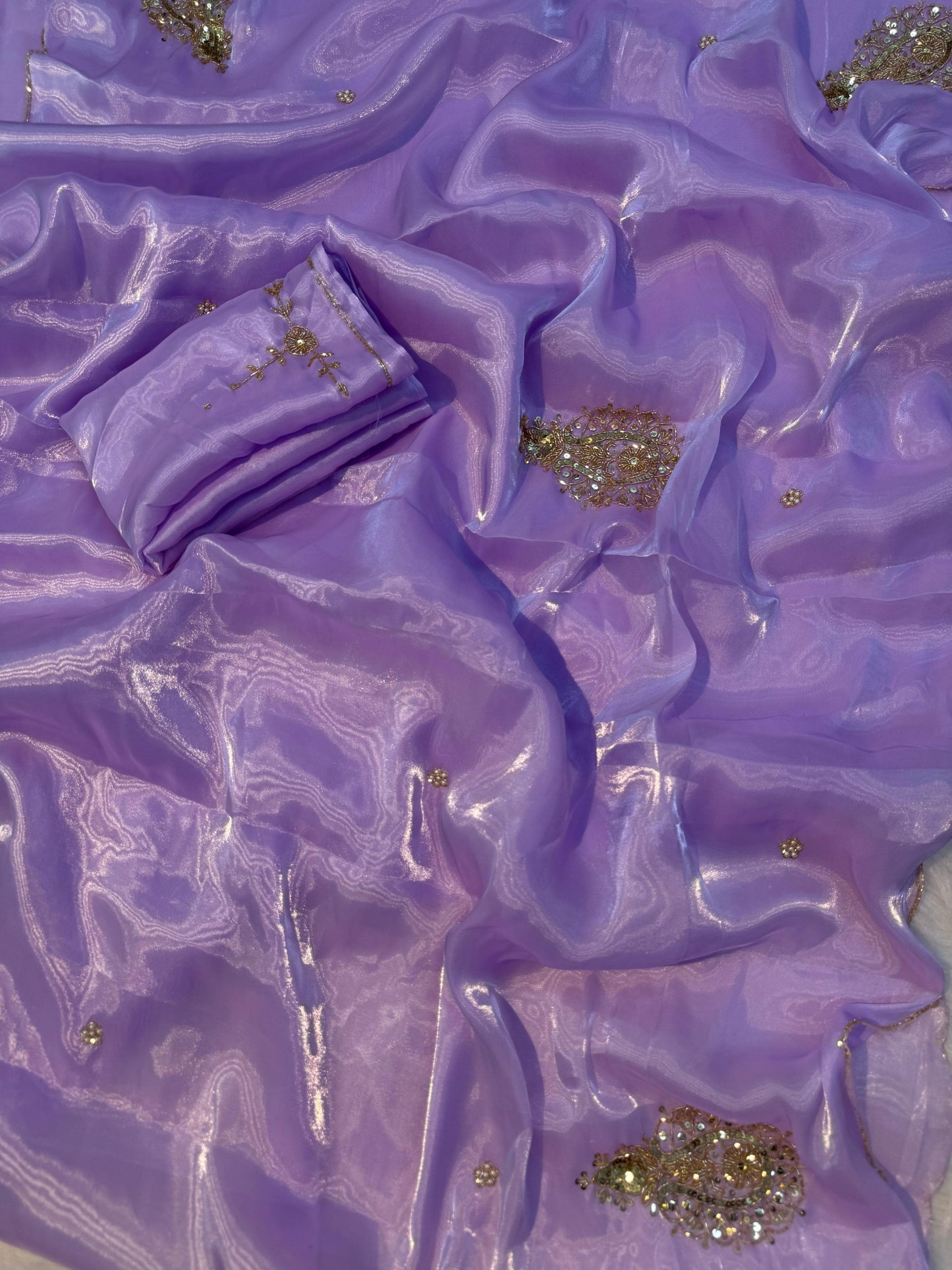 Light Lavender Shimmery Tissue Silk Designer Saree