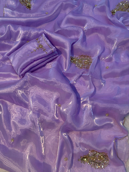Light Lavender Shimmery Tissue Silk Designer Saree