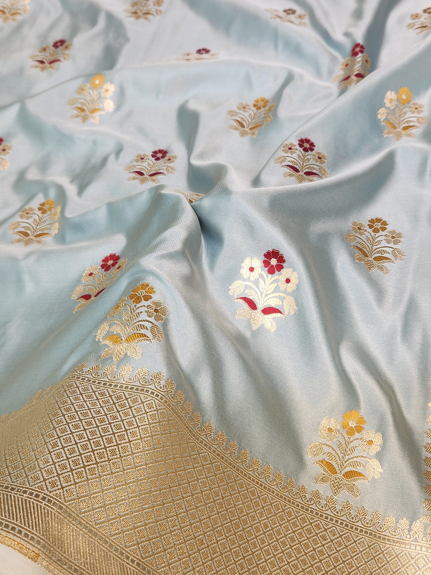 Dark Grey Banarasi Mashru Silk Banarasi Saree With Meena bootas