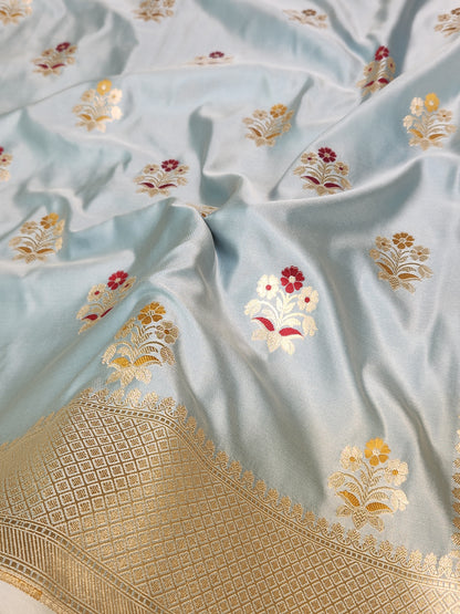 Dark Grey Banarasi Mashru Silk Banarasi Saree With Meena bootas