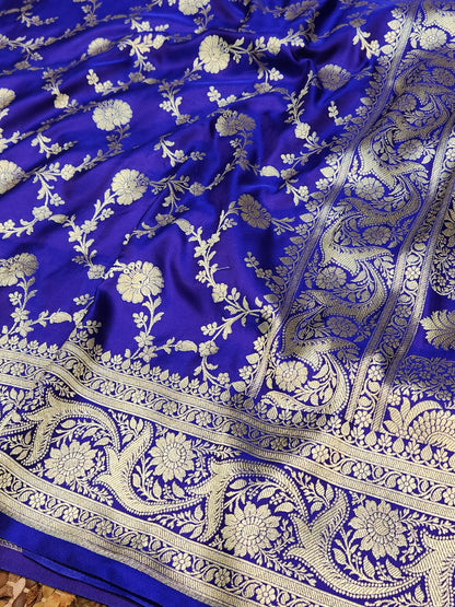 Violet purple Mashru Silk Banarasi Saree Mughal Jaal Pattern