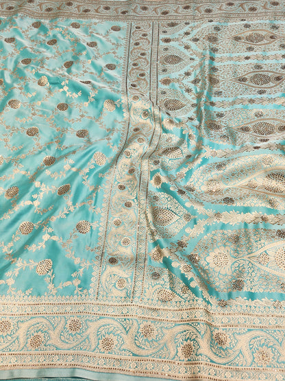 Sea Green Mashru Silk Banarasi Saree With Siroski stone work