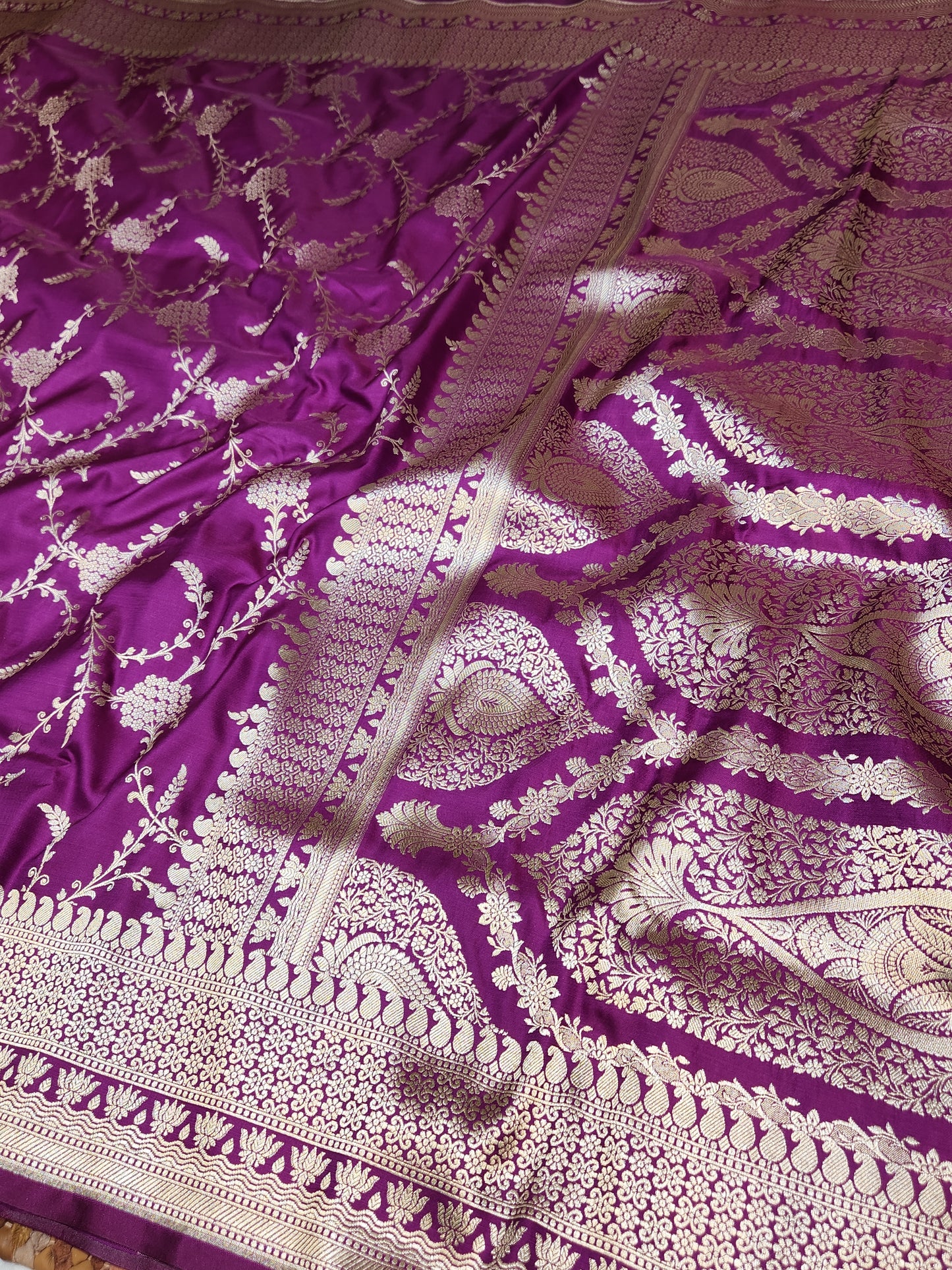 Purple Mashru Silk Banarasi Saree Mughal Jaal Pattern