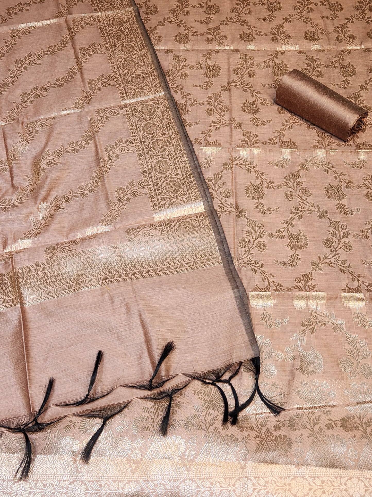 Dark Peach Zari resham silk banarasi suit