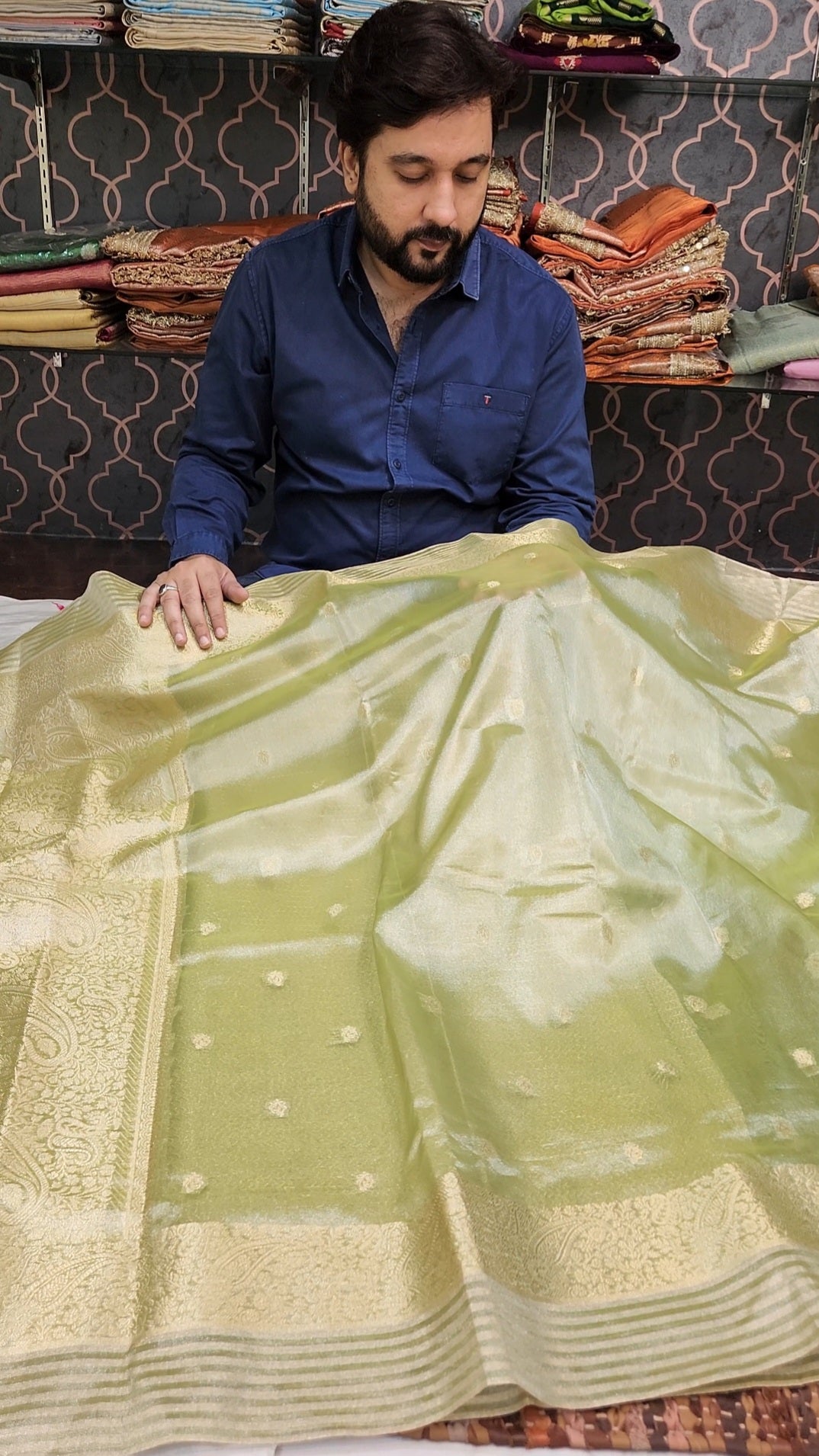 Gorgeous pista green tissue silk saree