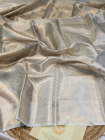 TISSUE SILK SILVER SHINY BROCADE SAREE