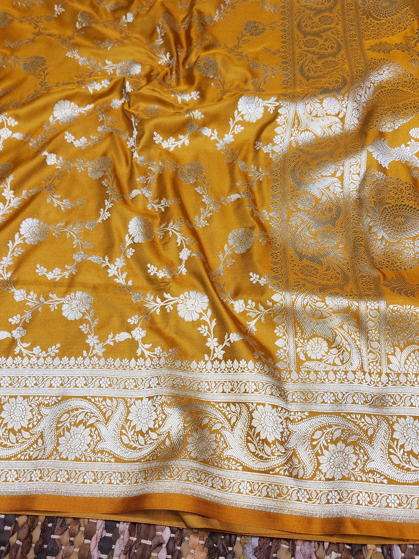 Mustord Mashru Silk Banarasi Saree With Jaal Pattern