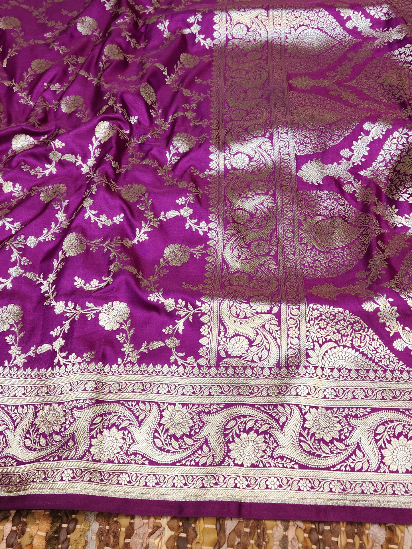Purple Mashru Silk Banarasi Saree Mughal Jaal Pattern