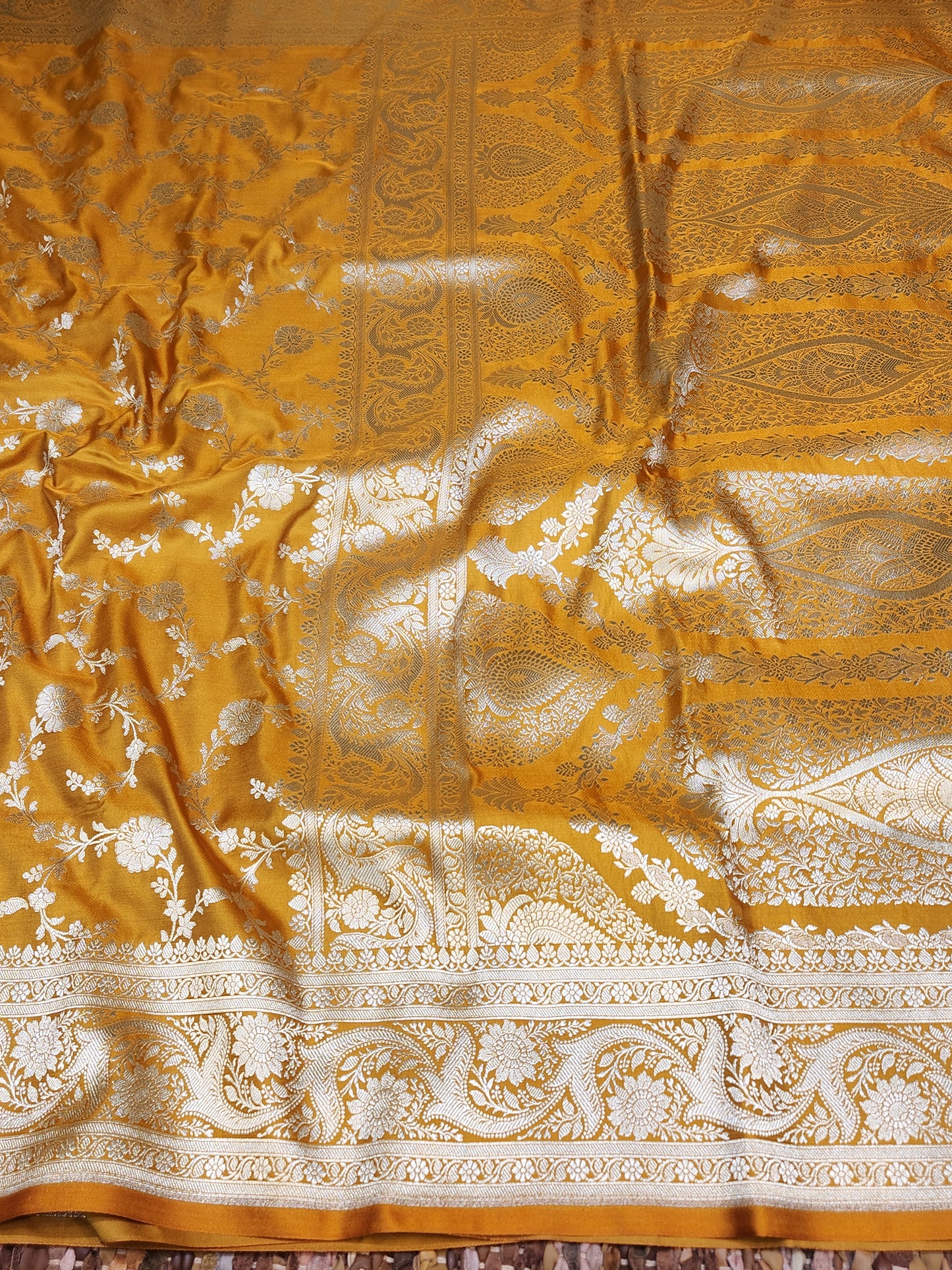 Mustord Mashru Silk Banarasi Saree With Jaal Pattern