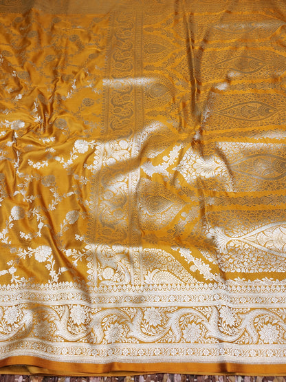 Mustord Mashru Silk Banarasi Saree With Jaal Pattern