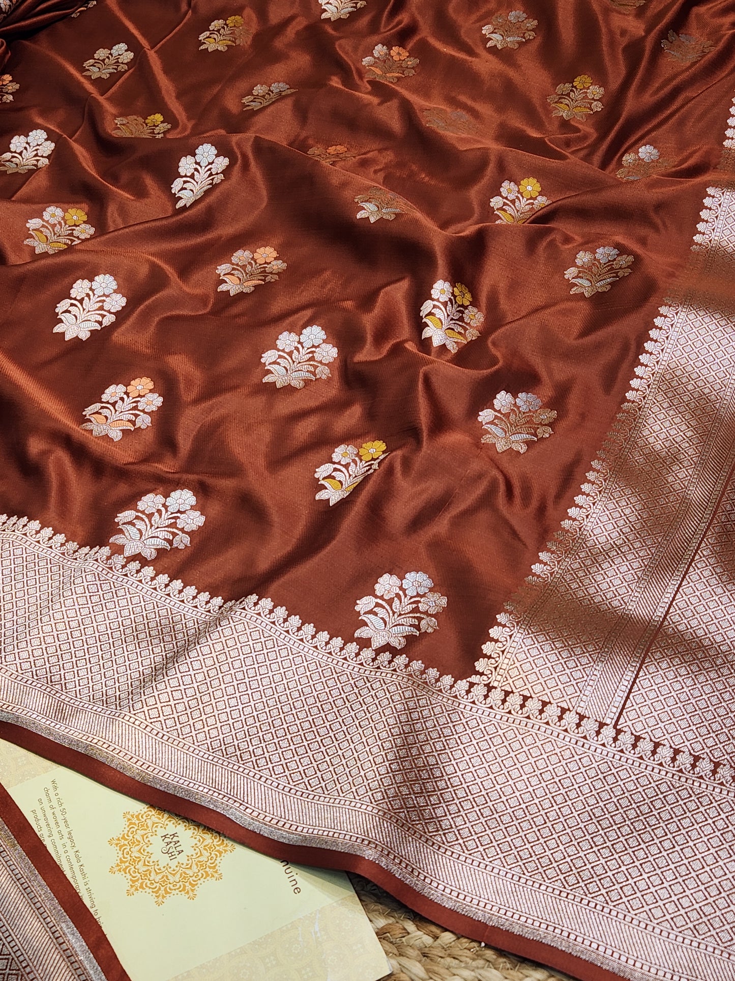 Coffee brown Mashru Silk Banarasi Saree With Meena bootas