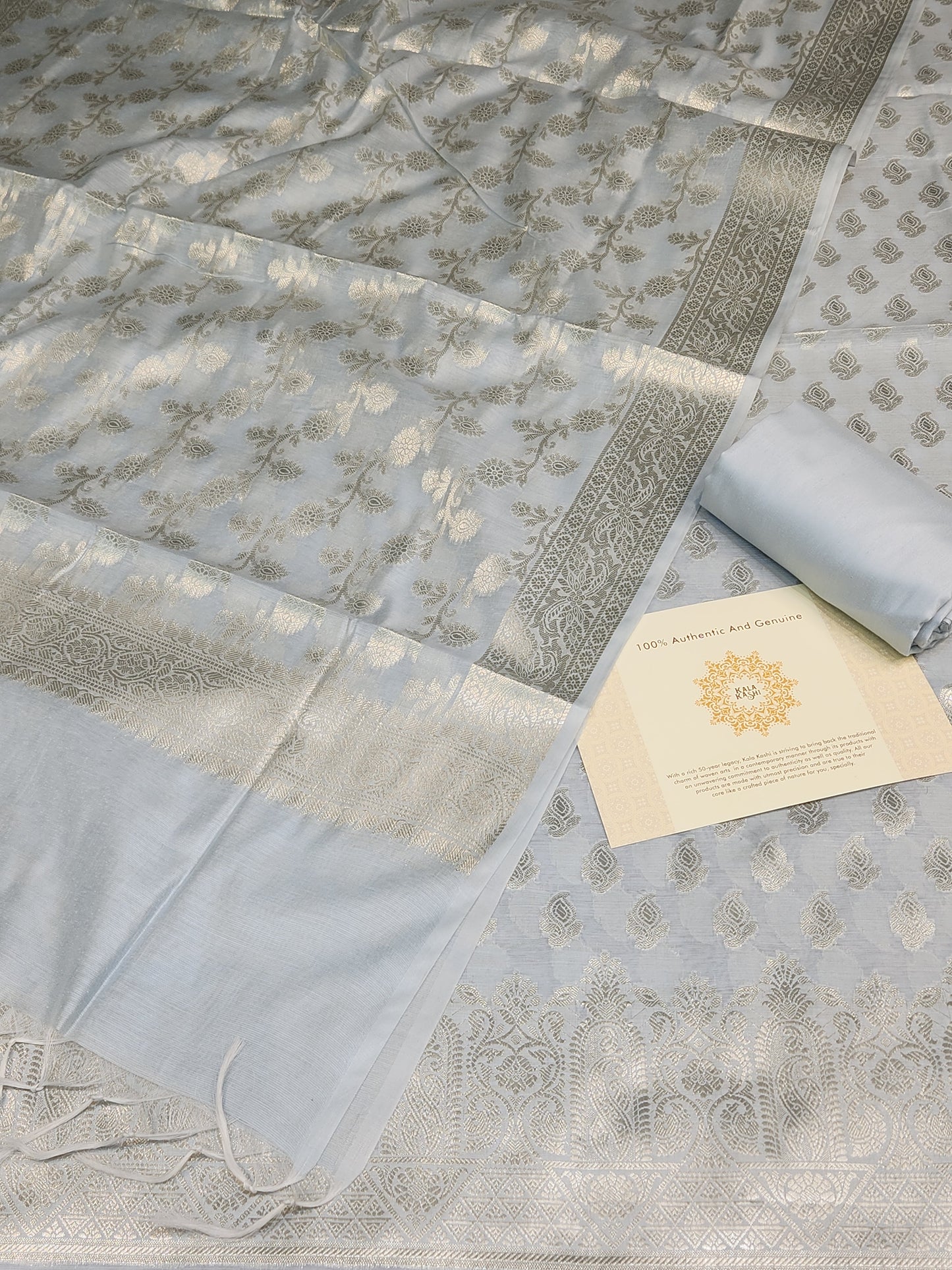 Light Grey zari resham silk banarasi suit