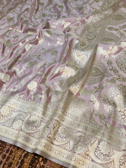 Lavender Mashru Silk Banarasi Saree With Jaal Pattern