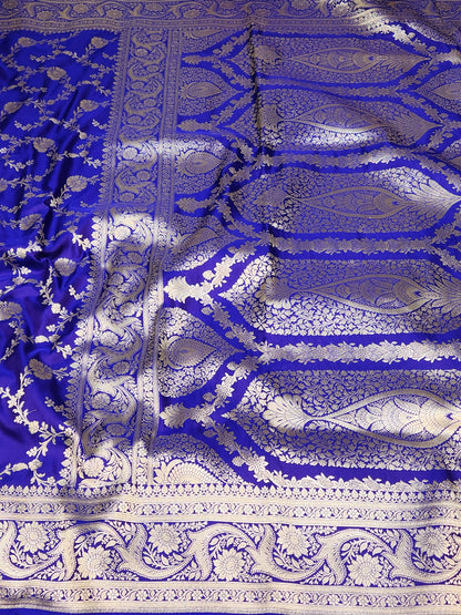 Violet purple Mashru Silk Banarasi Saree Mughal Jaal Pattern