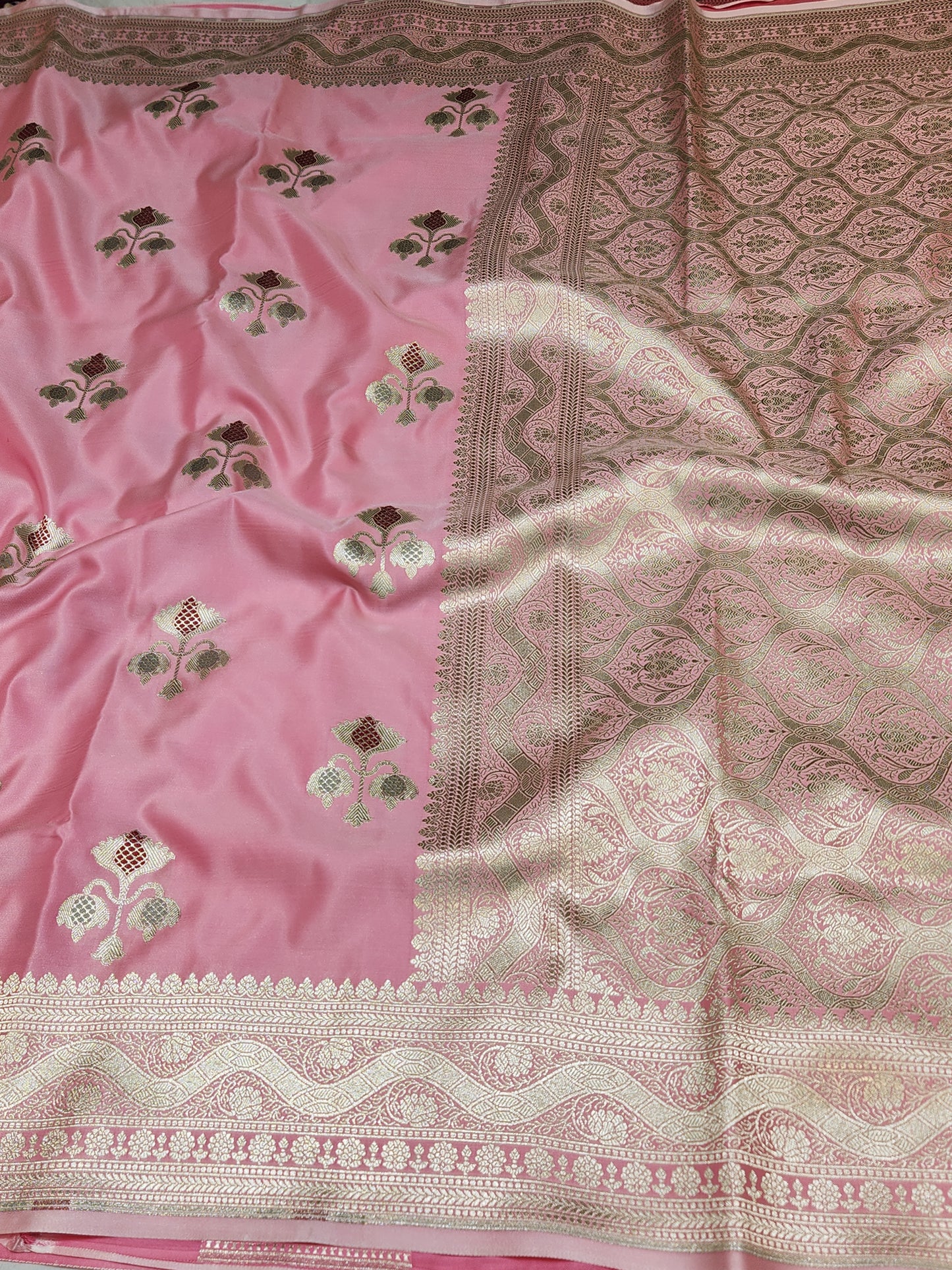 Pink Mashru Silk Banarasi Saree With Meena bootas