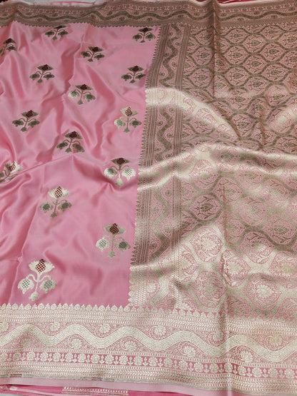 Pink Mashru Silk Banarasi Saree With Meena bootas