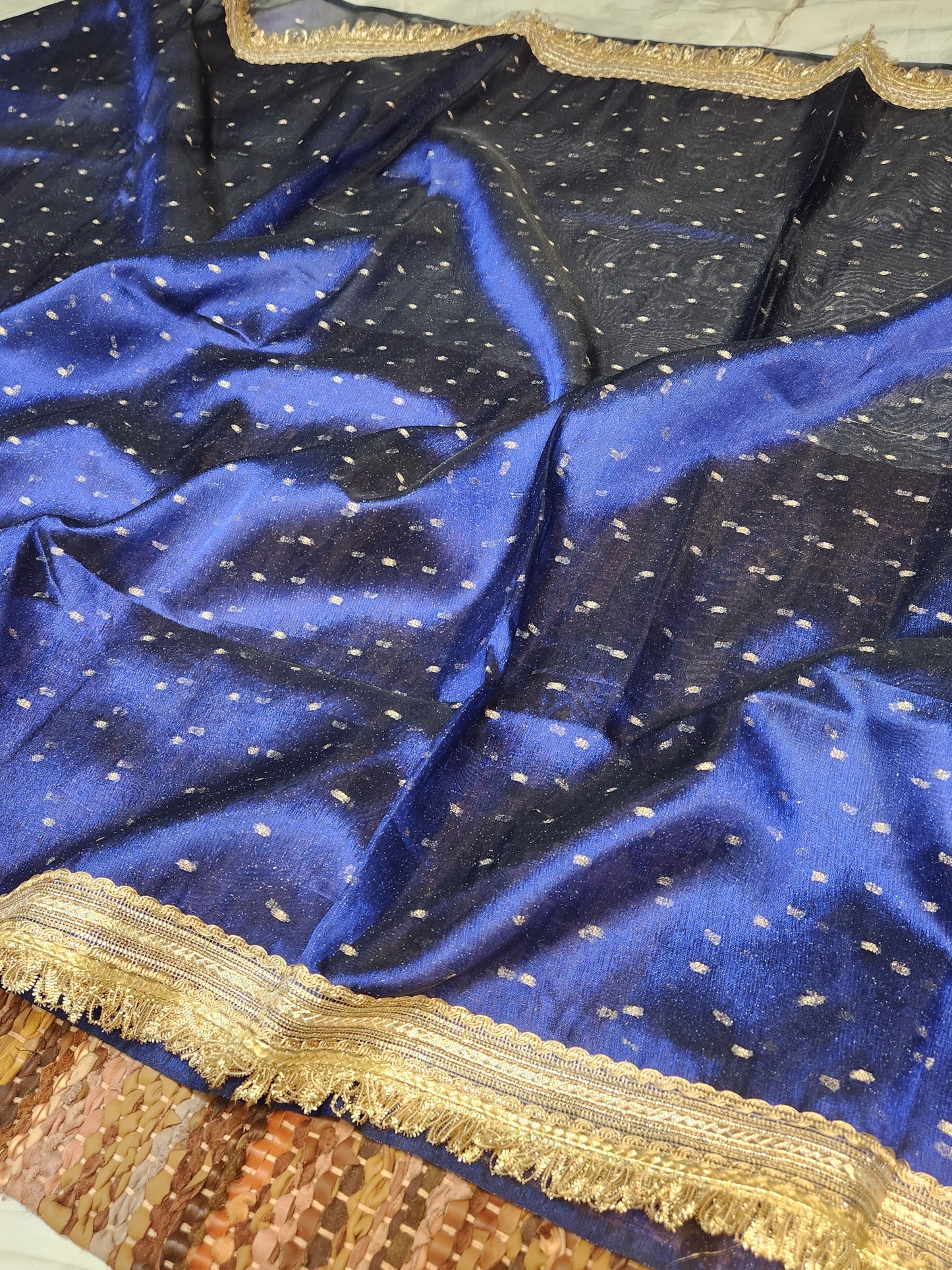 Royal blue tissue silk saree