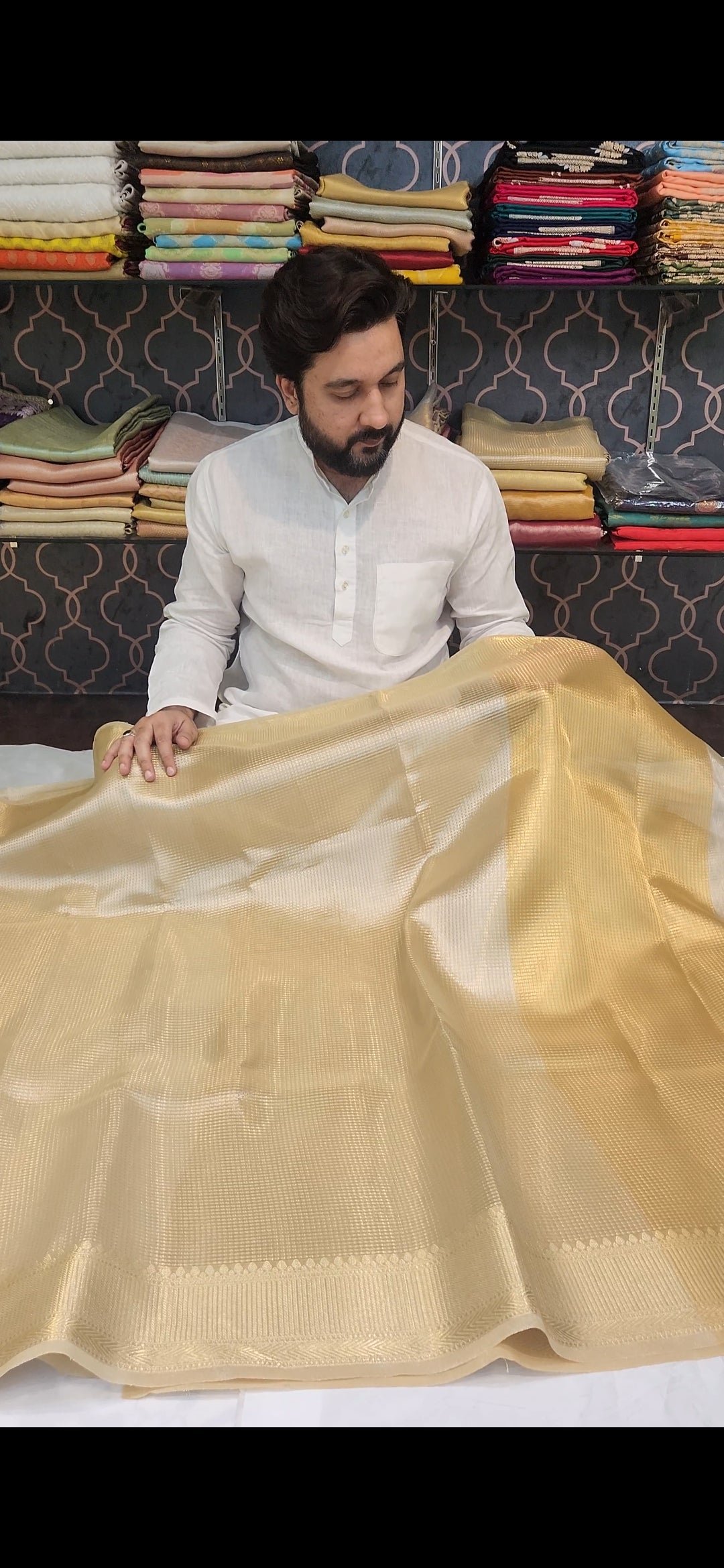 Nayantha Inspired tissue golden embossed tissue silk Saree