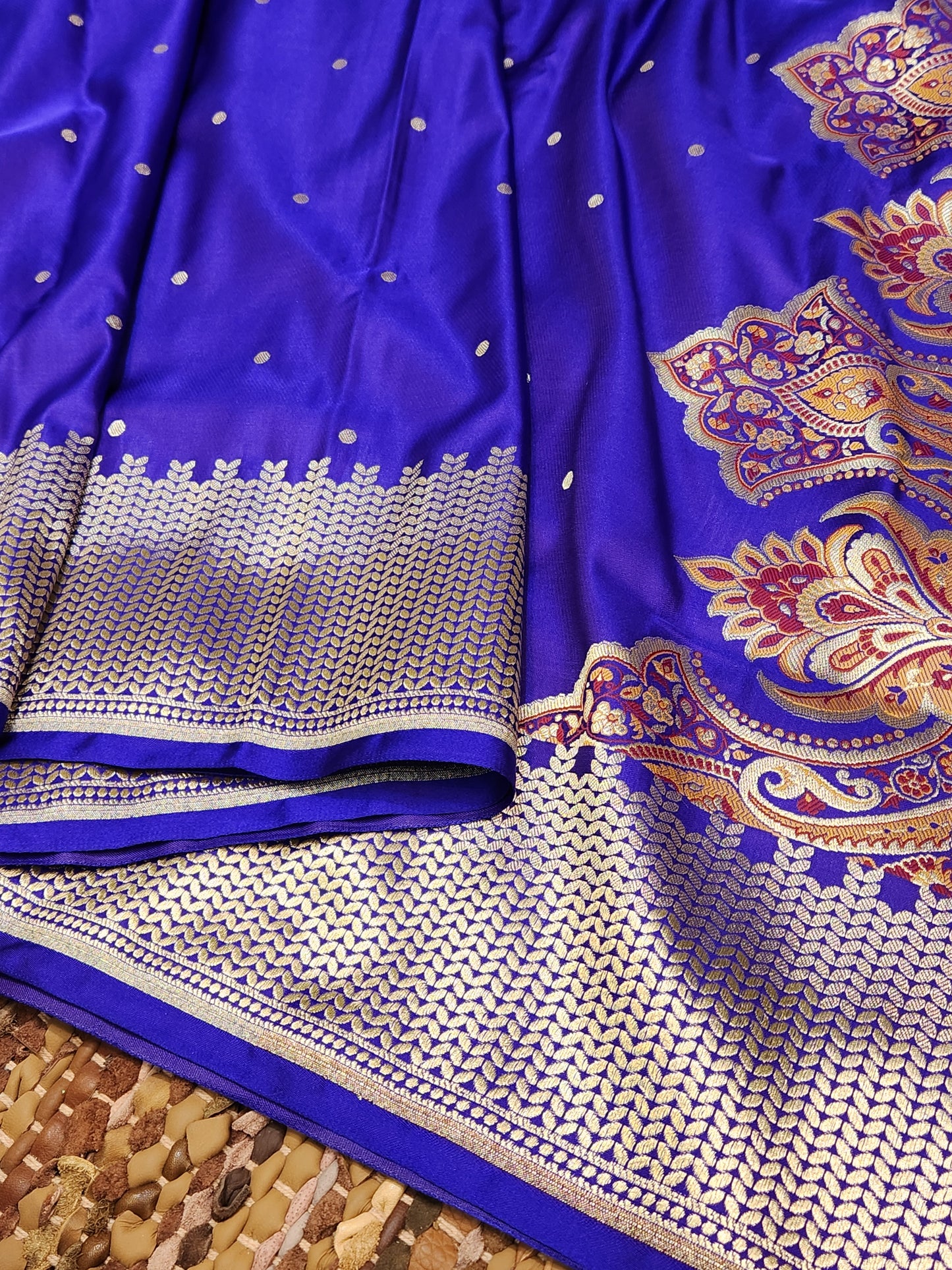 Royal Blue Kimkhab mashru silk saree with all over booti