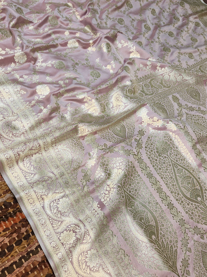 Lavender Mashru Silk Banarasi Saree With Jaal Pattern