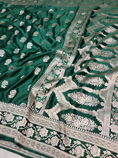 Mesmerizing Bottle green Mashru Silk Saree
