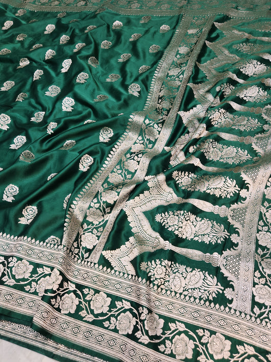 Mesmerizing Bottle green Mashru Silk Saree