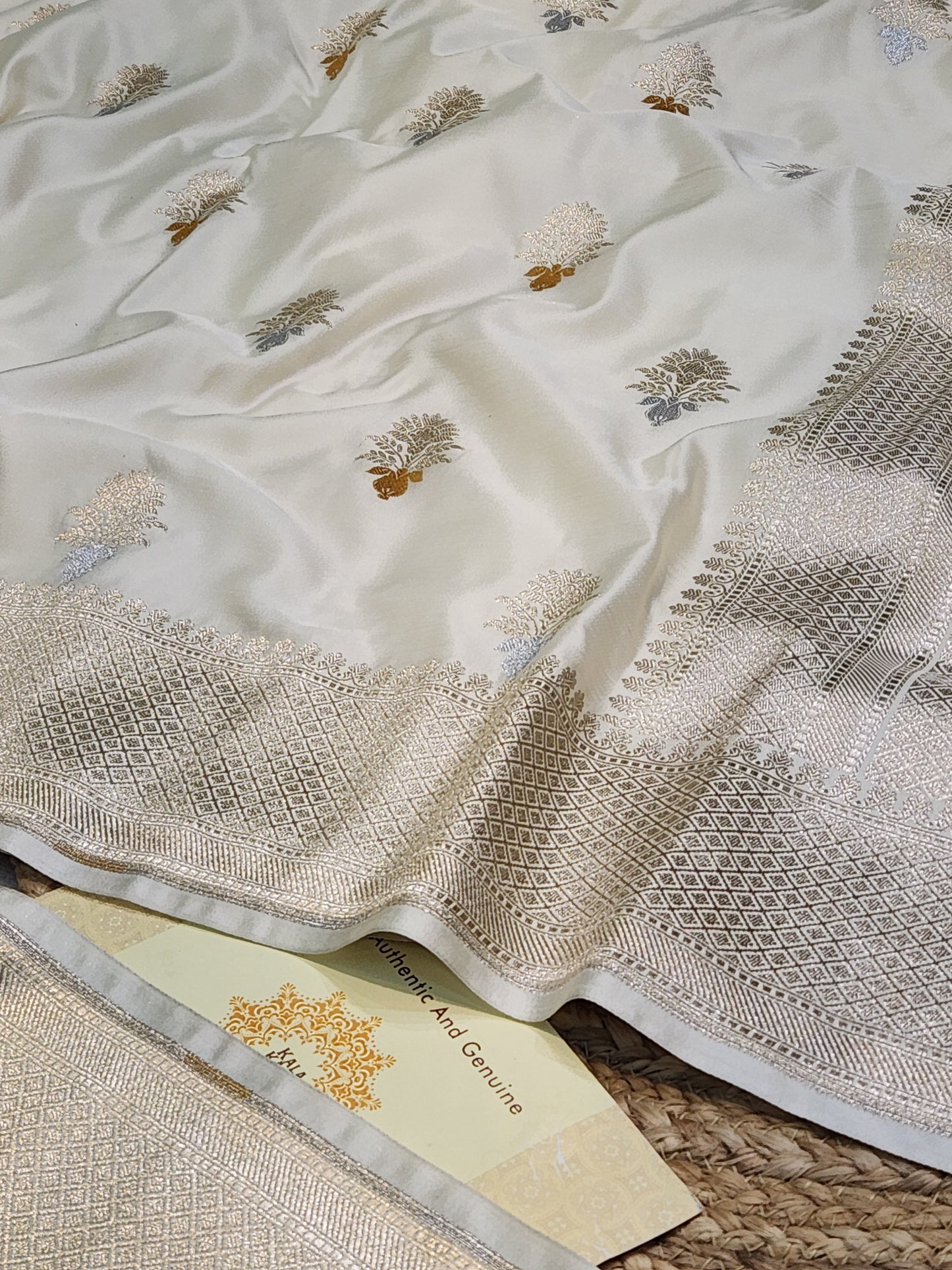 Cream Mashru Silk Banarasi Saree With Meena bootas