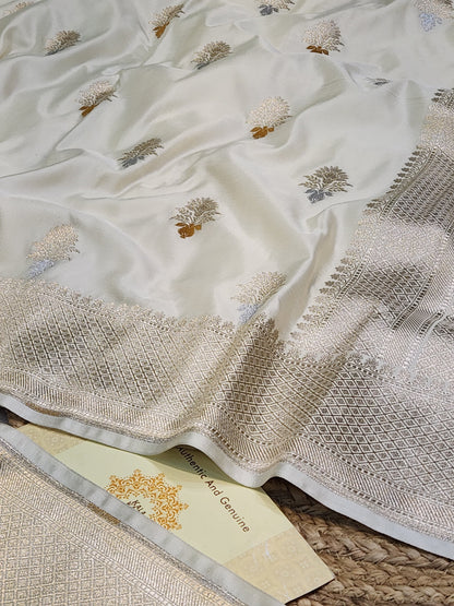 Cream Mashru Silk Banarasi Saree With Meena bootas