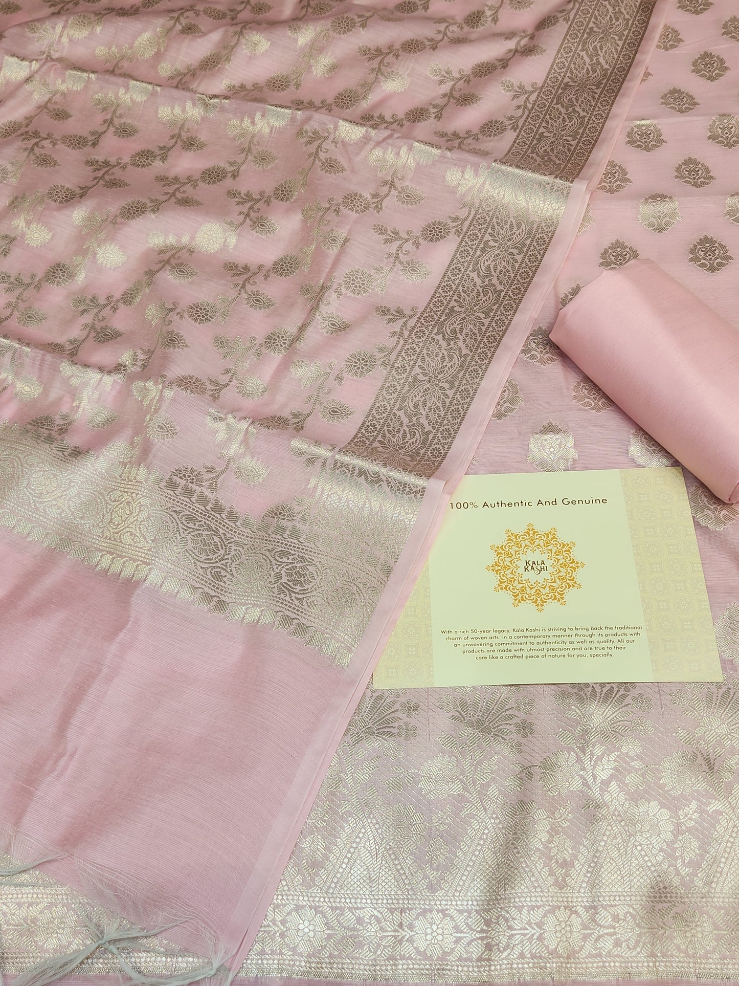 Baby pink Zari resham silk banarasi suit