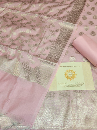 Baby pink Zari resham silk banarasi suit