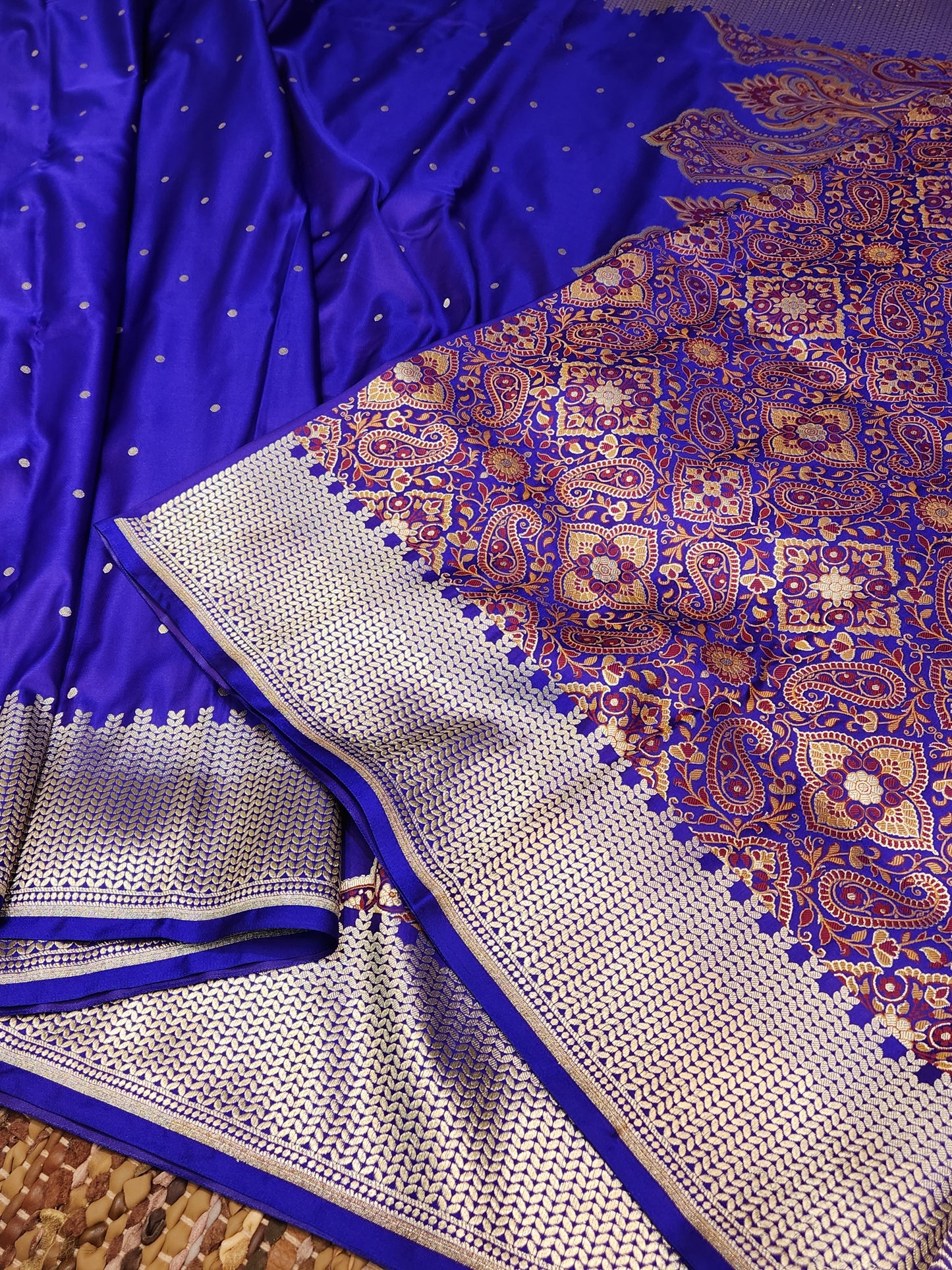 Royal Blue Kimkhab mashru silk saree with all over booti