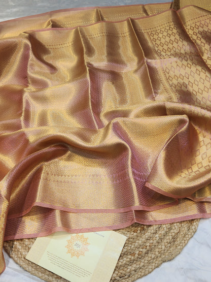 TISSUE SILK ROSE GOLD BROCADE SAREE